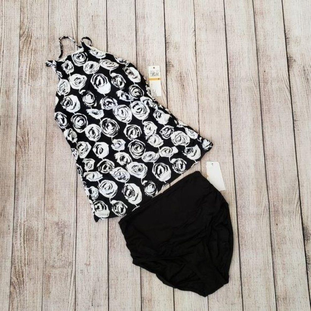 NWT Anne Cole Halter High Neck Floral Tankini Top and Bottom Set - Picture 6 of 14